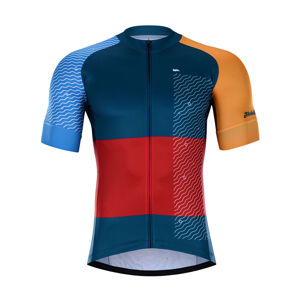 HOLOKOLO Cyklistický dres s krátkým rukávem - ENGRAVE - červená/oranžová/modrá