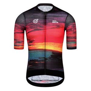 MONTON Cyklistický dres s krátkým rukávem - SKULL SUNSET - černá/červená XS