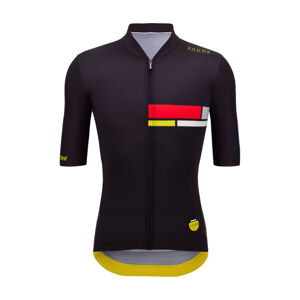 SANTINI Cyklistický dres s krátkým rukávem - TDF MAILLOT JAUNE ALPE D'HUEZ - černá/vícebarevná 2XL