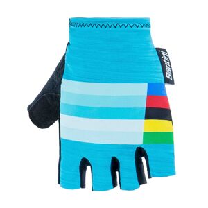 SANTINI Cyklistické rukavice krátkoprsté - UCI RAINBOW - světle modrá L