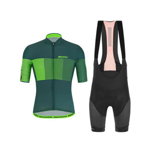 Santini Cyklistický krátký dres a krátké kalhoty - TONO FRECCIA - zelená/černá