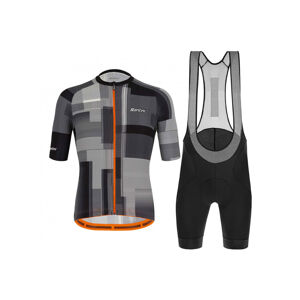 SANTINI Cyklistický krátký dres a krátké kalhoty - KARMA KINETIC - černá/bílá/oranžová
