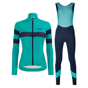 SANTINI Cyklistický zimní dres a kalhoty - CORAL B. LADY WINTER - modrá/světle modrá