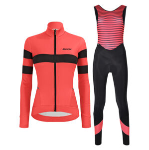 SANTINI Cyklistický zimní dres a kalhoty - CORAL B. LADY WINTER - černá/růžová