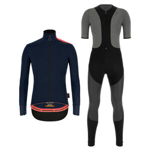 SANTINI Cyklistická zimní bunda a kalhoty - VEGA XTREME - černá/šedá/modrá