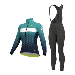 ALÉ Cyklistický zimní dres a kalhoty - PR-R STARS LADY WNT - černá/světle modrá